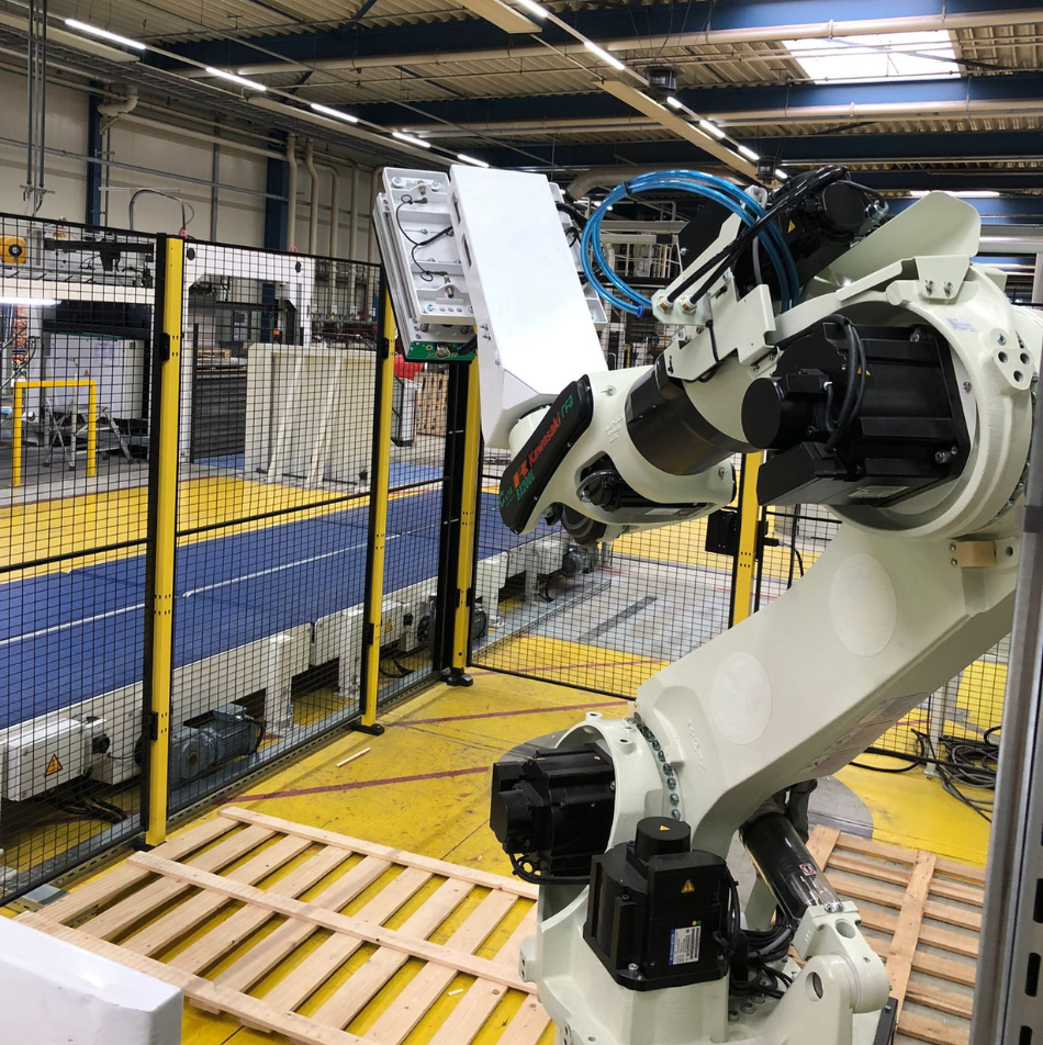 Pallet handling karton verwerking productielijn, logistiek transport